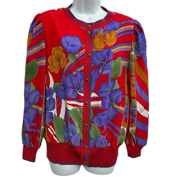 Vintage ladies Robert Janan red floral snap button jacket size Small - Picture 9 of 9